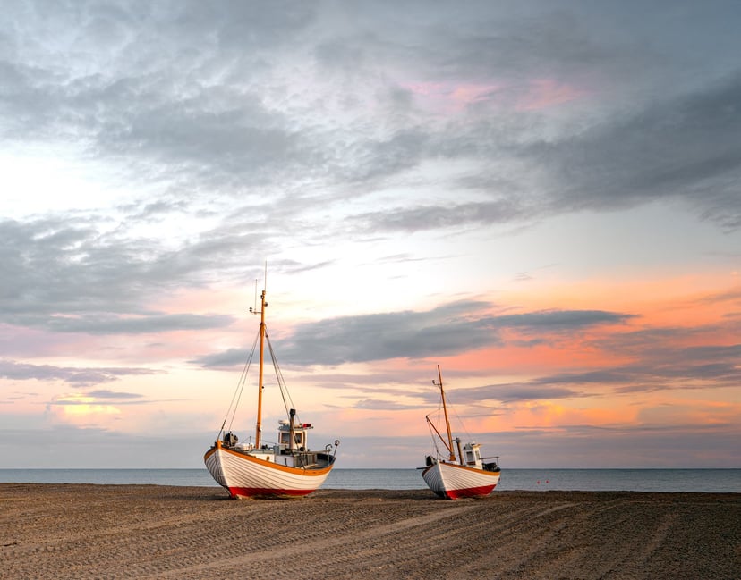 Vissersboten zonsopkomst Denemarken